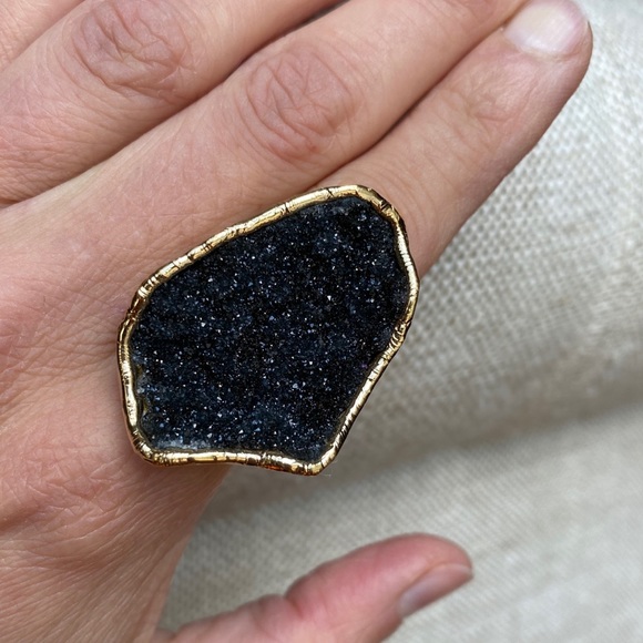 Love Tatum Jewelry - Black Druzy ring set in 24k electroplate gold